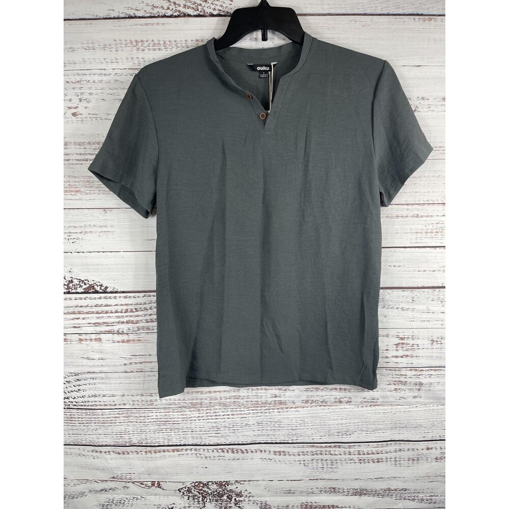 Ouku Shirt Men's SZ Small Gray Short Sleeve Henley Casual Modern Lightweight New